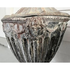 Pair 19th c. English Regency Period Neoclassical Lead Garden Urns & Lids