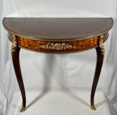 Pair of 19th C Francoise Linke Louis XV Style Demi-Lune Consoles