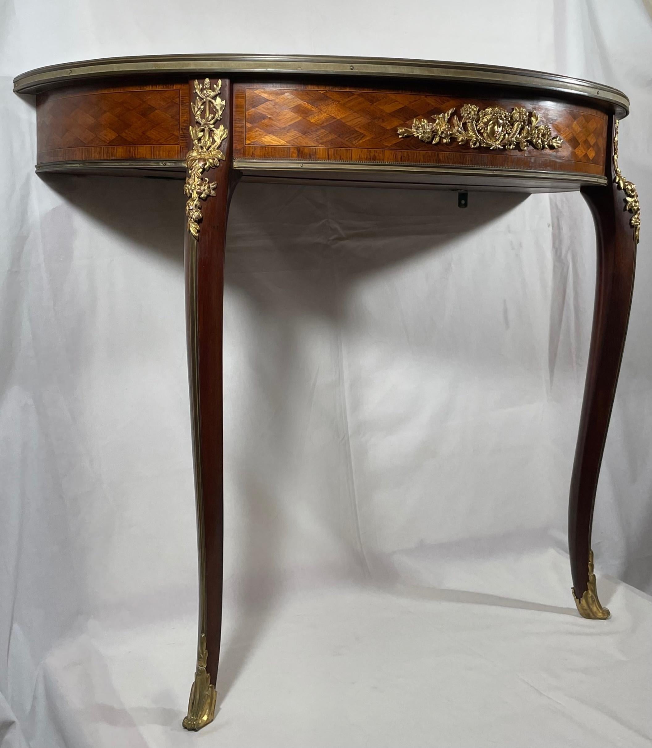 Inlay Pair of 19th C Francoise Linke Louis XV Style Demi-Lune Consoles