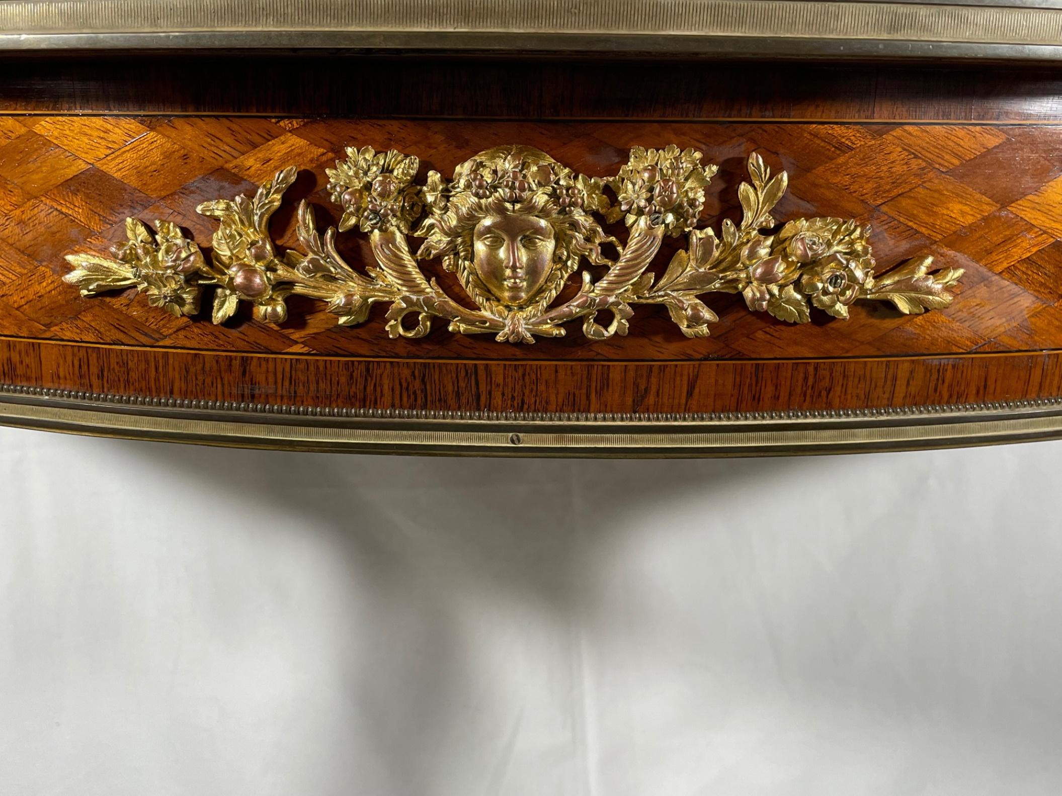 Mahogany Pair of 19th C Francoise Linke Louis XV Style Demi-Lune Consoles