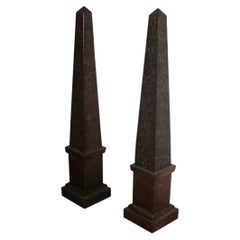 Pair 19th c. French Empire Tole Obelisks in Paint Decorated Faux Porphyry Marble