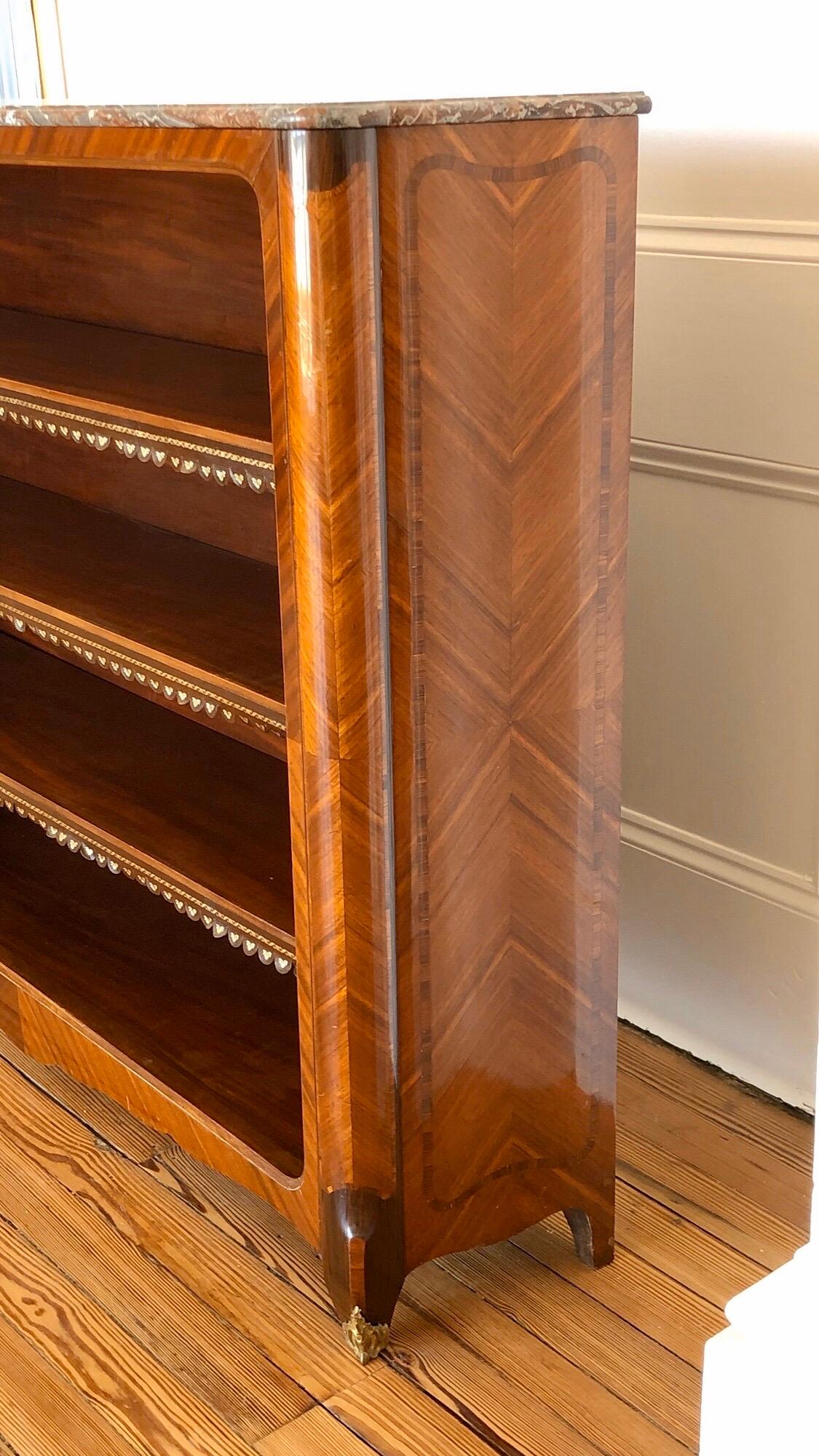 Pair of 19th Century French Louis XV Style Marble Top Bibliotheques / Bookcases In Good Condition For Sale In Charleston, SC