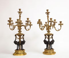 Pair 19th C. French Louis XVI Ormolu & Patinated 7-Arm Candelabra, A. Beurdeley