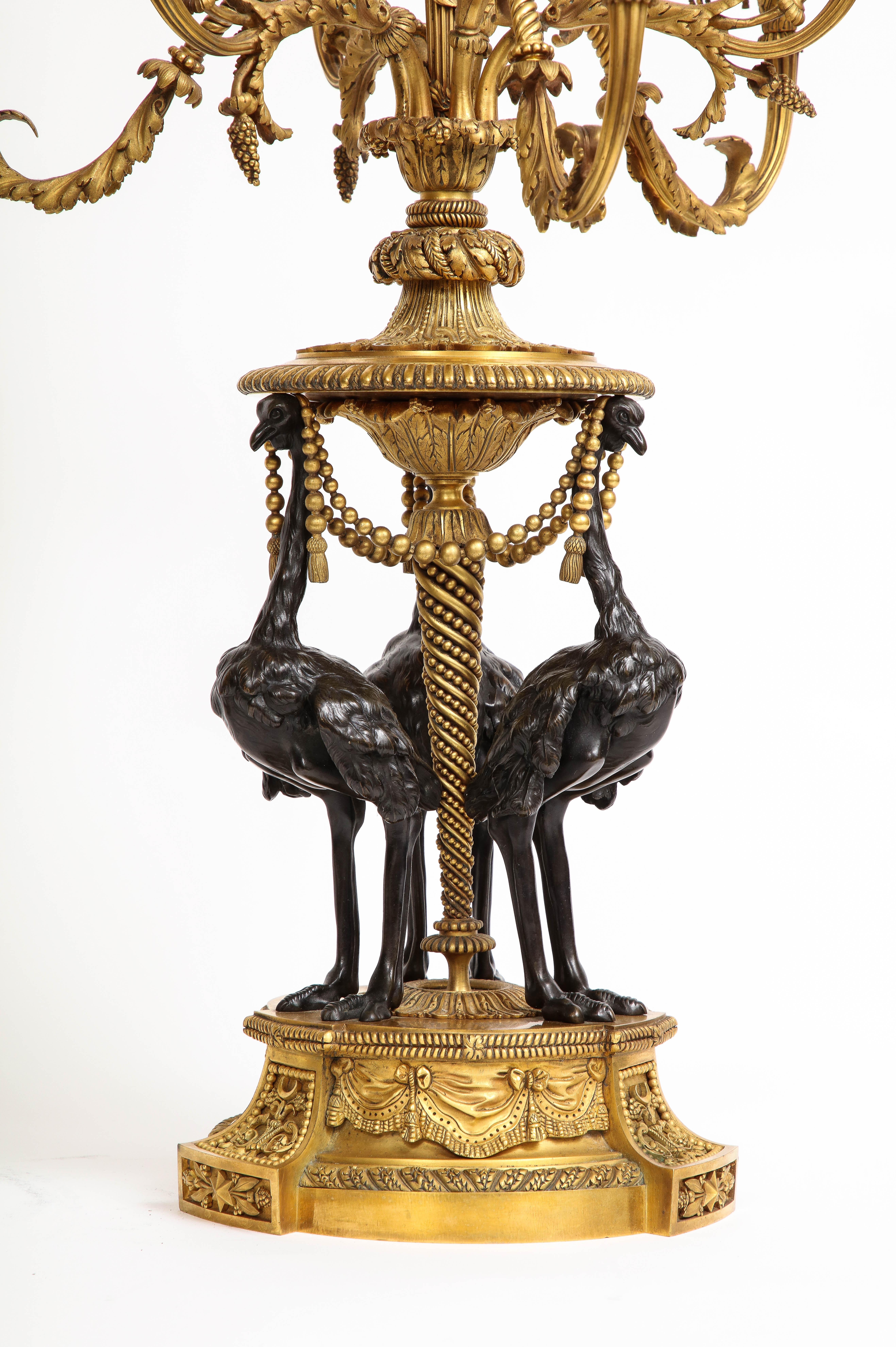 Pair 19th C. French Louis XVI Ormolu & Patinated 7-Arm Candelabra, A. Beurdeley For Sale 1