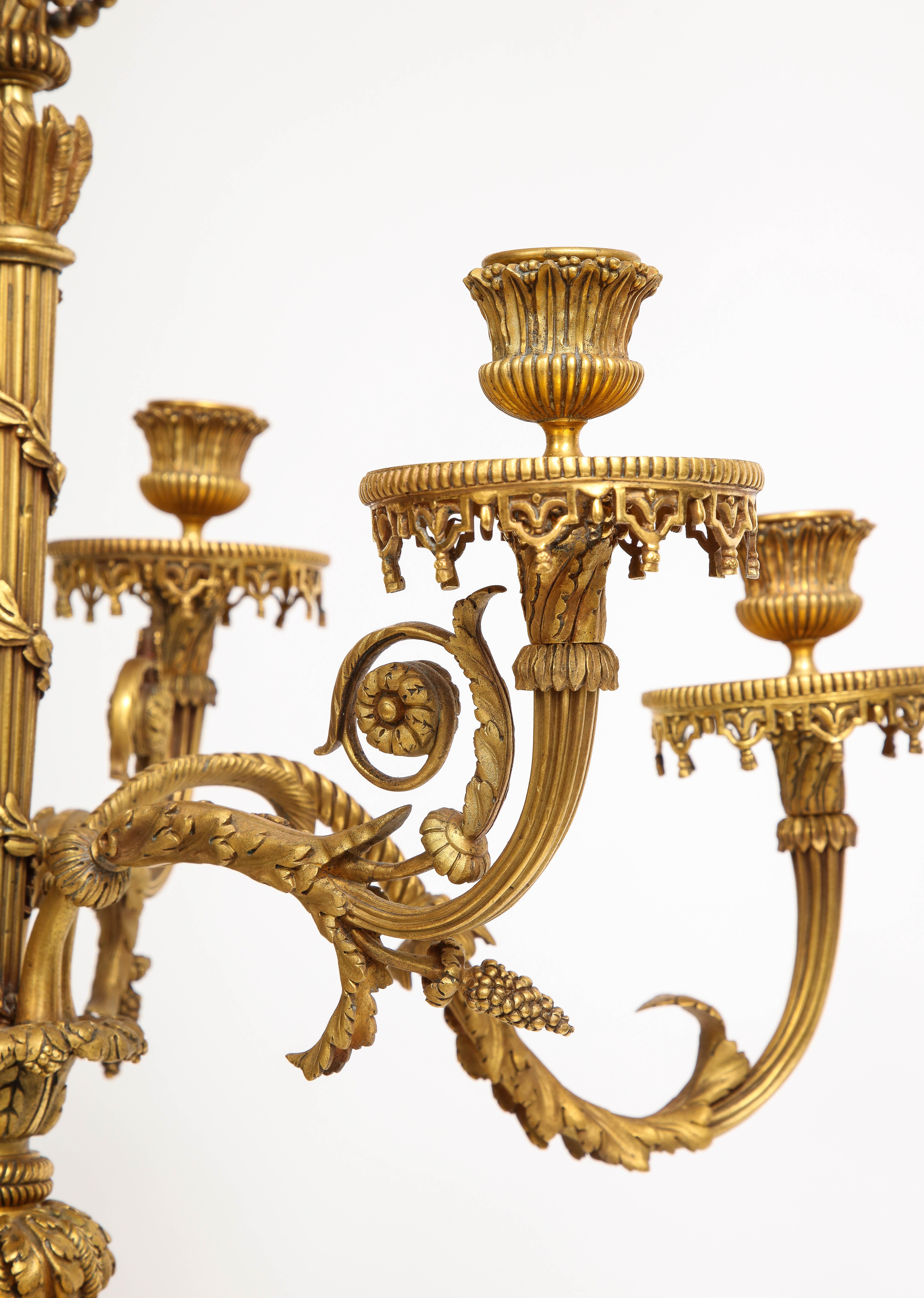 Pair 19th C. French Louis XVI Ormolu & Patinated 7-Arm Candelabra, A. Beurdeley For Sale 4