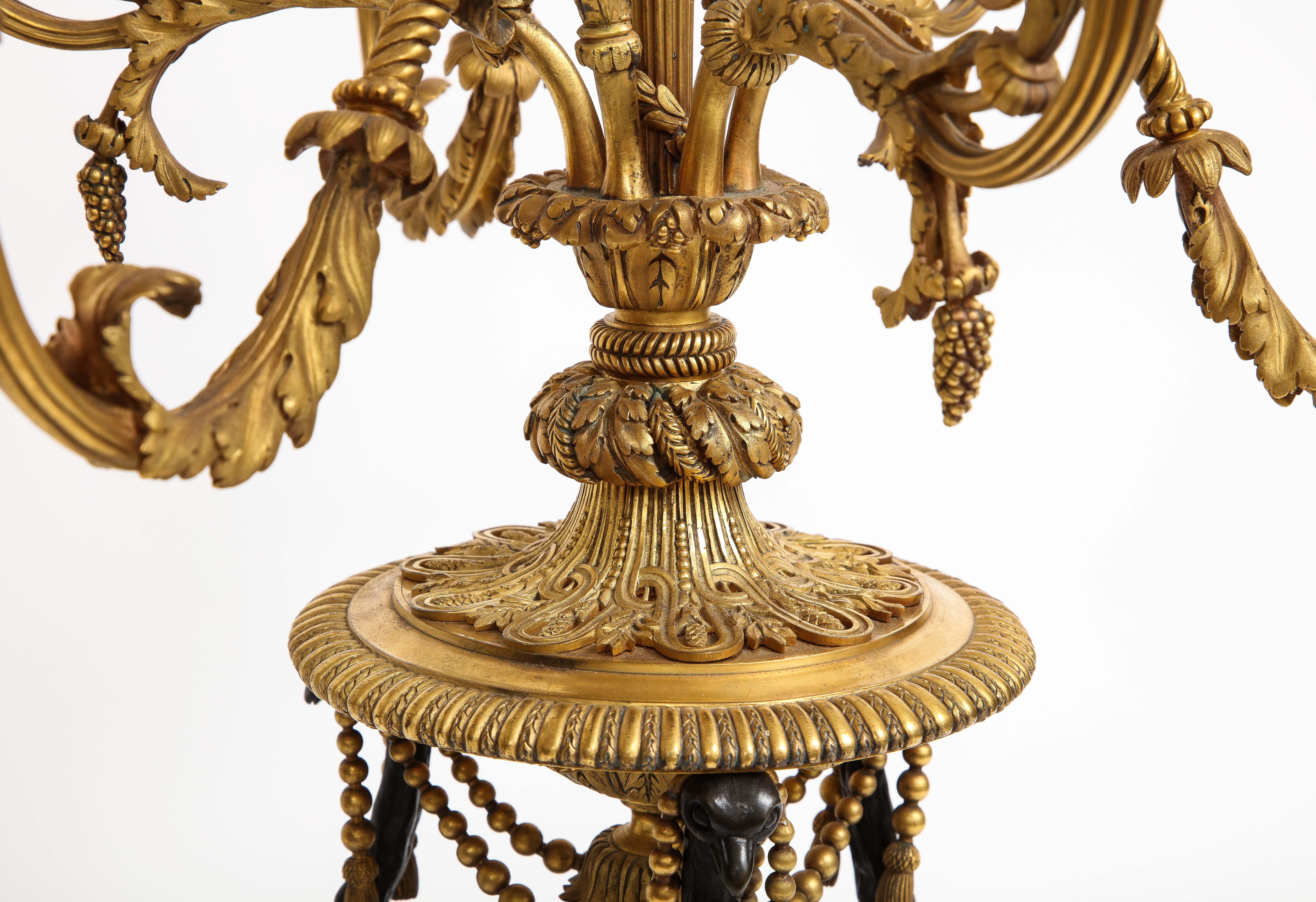 Pair 19th C. French Louis XVI Ormolu & Patinated 7-Arm Candelabra, A. Beurdeley For Sale 5