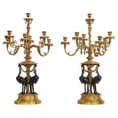 Pair 19th C. French Louis XVI Ormolu & Patinated 7-Arm Candelabra, A. Beurdeley