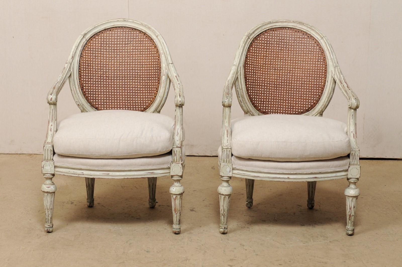 Pair of French Louis XVI Style Armchairs with Caned Backs and Upholstered Seats 5