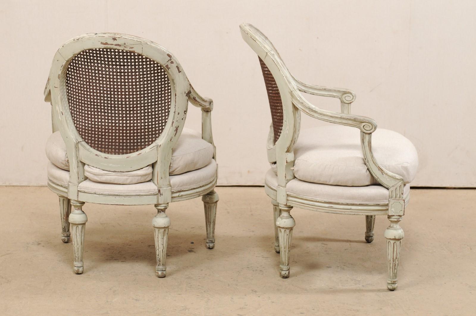 Pair of French Louis XVI Style Armchairs with Caned Backs and Upholstered Seats 2