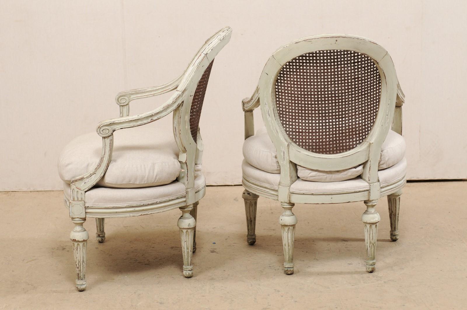 Pair of French Louis XVI Style Armchairs with Caned Backs and Upholstered Seats 3