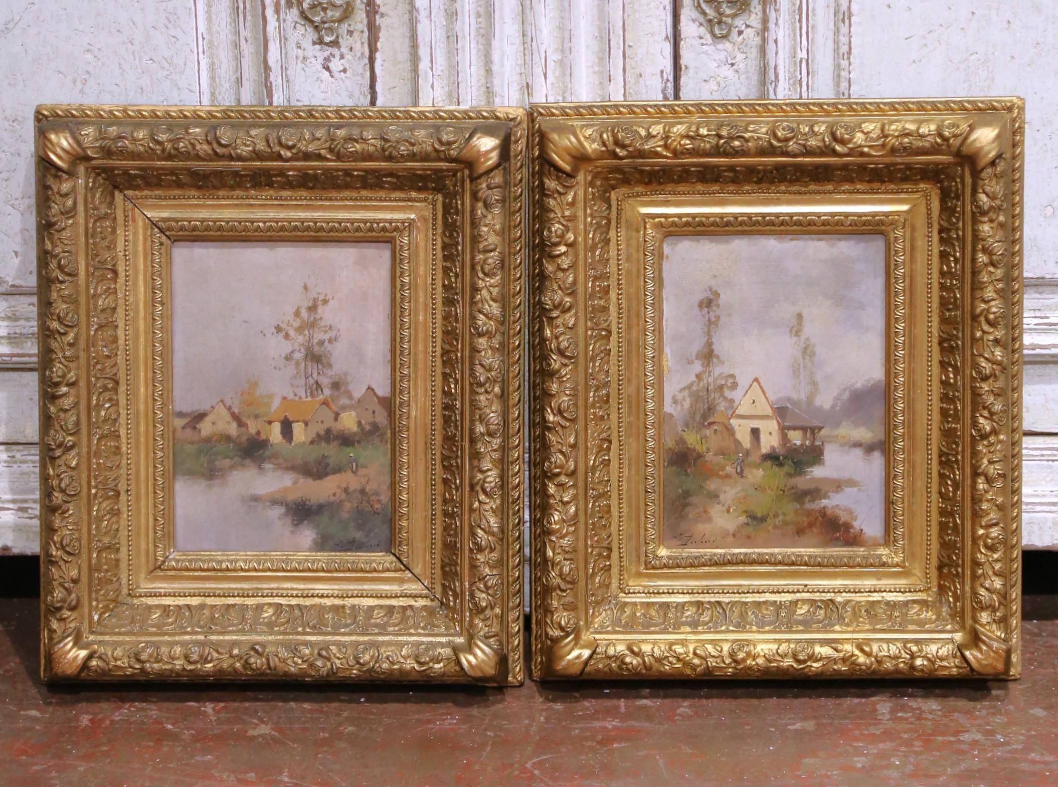 Pair 19th C. French Oil Paintings on Board Signed L. Dupuy for E. Galien-Laloue im Zustand „Hervorragend“ im Angebot in Dallas, TX