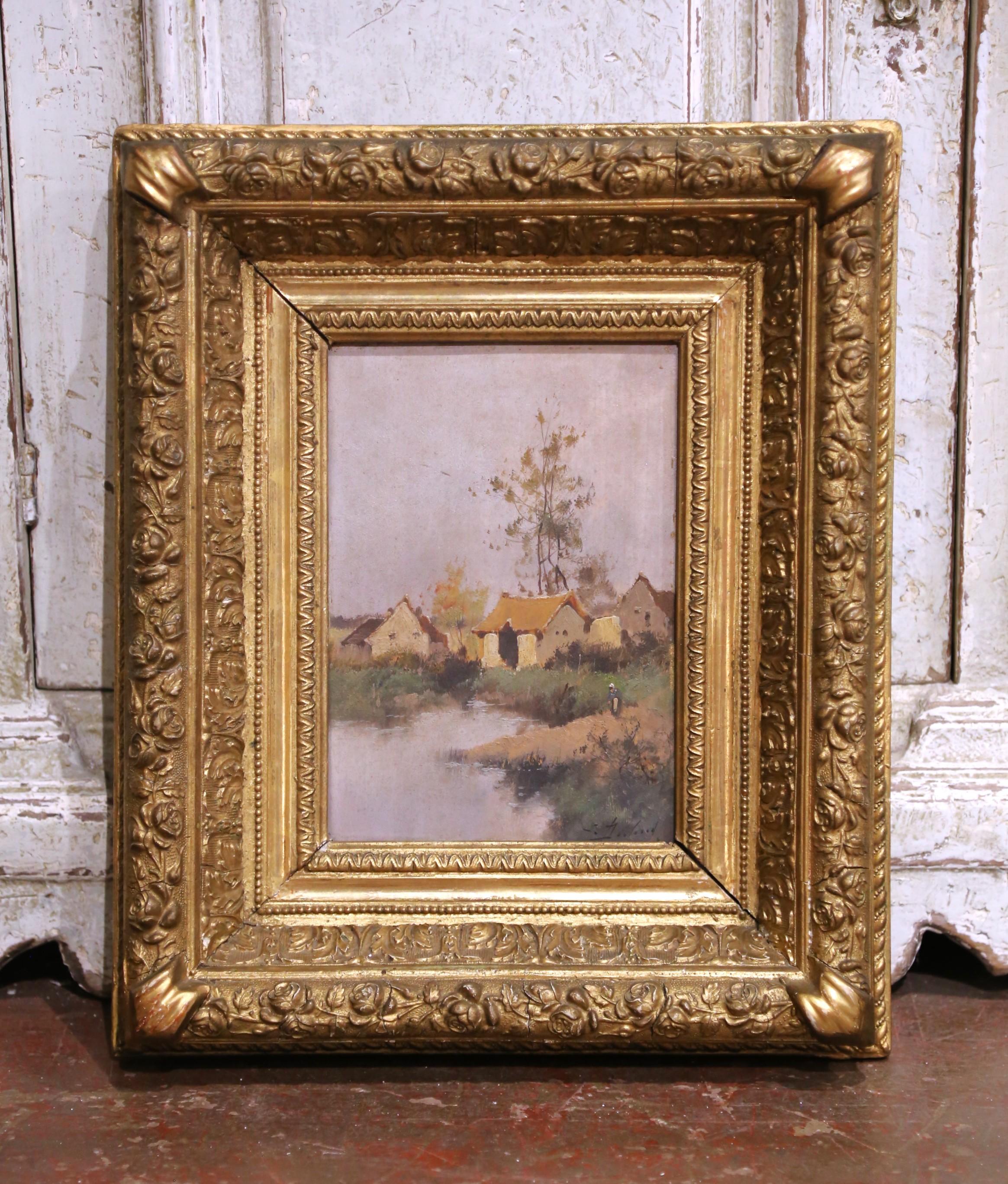 Pair 19th C. French Oil Paintings on Board Signed L. Dupuy for E. Galien-Laloue (Vergoldetes Holz) im Angebot