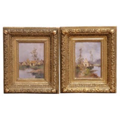 Pair 19th C. French Oil Paintings on Board Signed L. Dupuy for E. Galien-Laloue