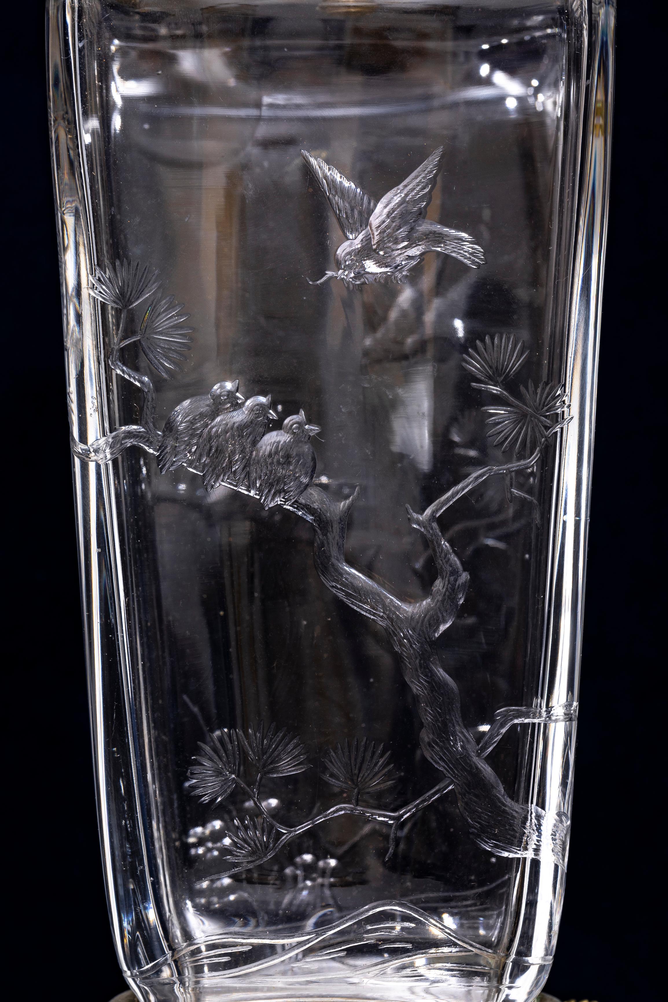 Paar 19. C. Französisch Ormolu Mtd. Chinoiserie Baccarat Schnitt-Kristall Vasen/Lampen im Angebot 3
