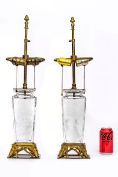 Pair 19th C. French Ormolu Mtd. Chinoiserie Baccarat Cut-Crystal Vases/Lamps