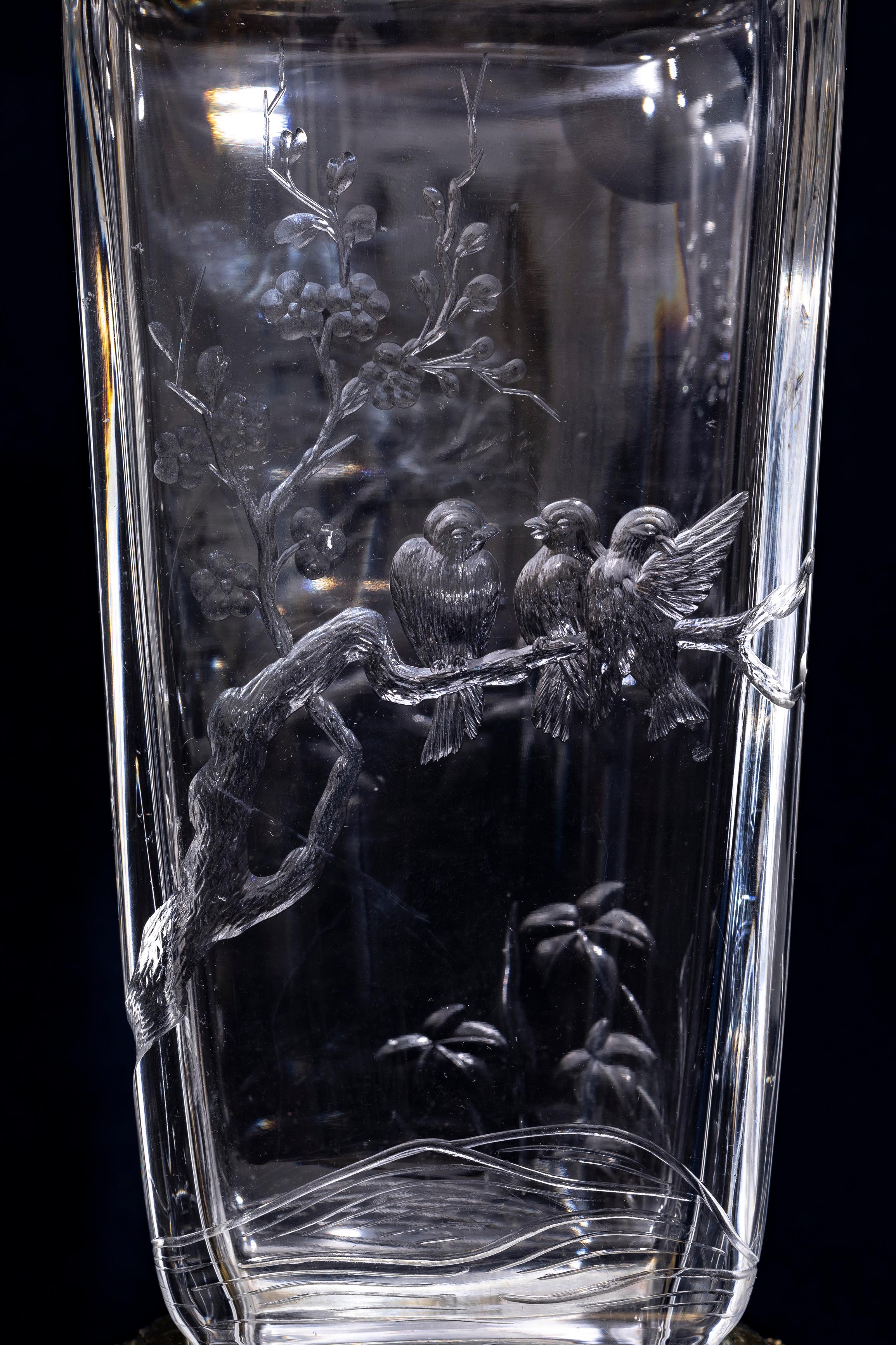 Paar 19. C. Französisch Ormolu Mtd. Chinoiserie Baccarat Schnitt-Kristall Vasen/Lampen im Angebot 2