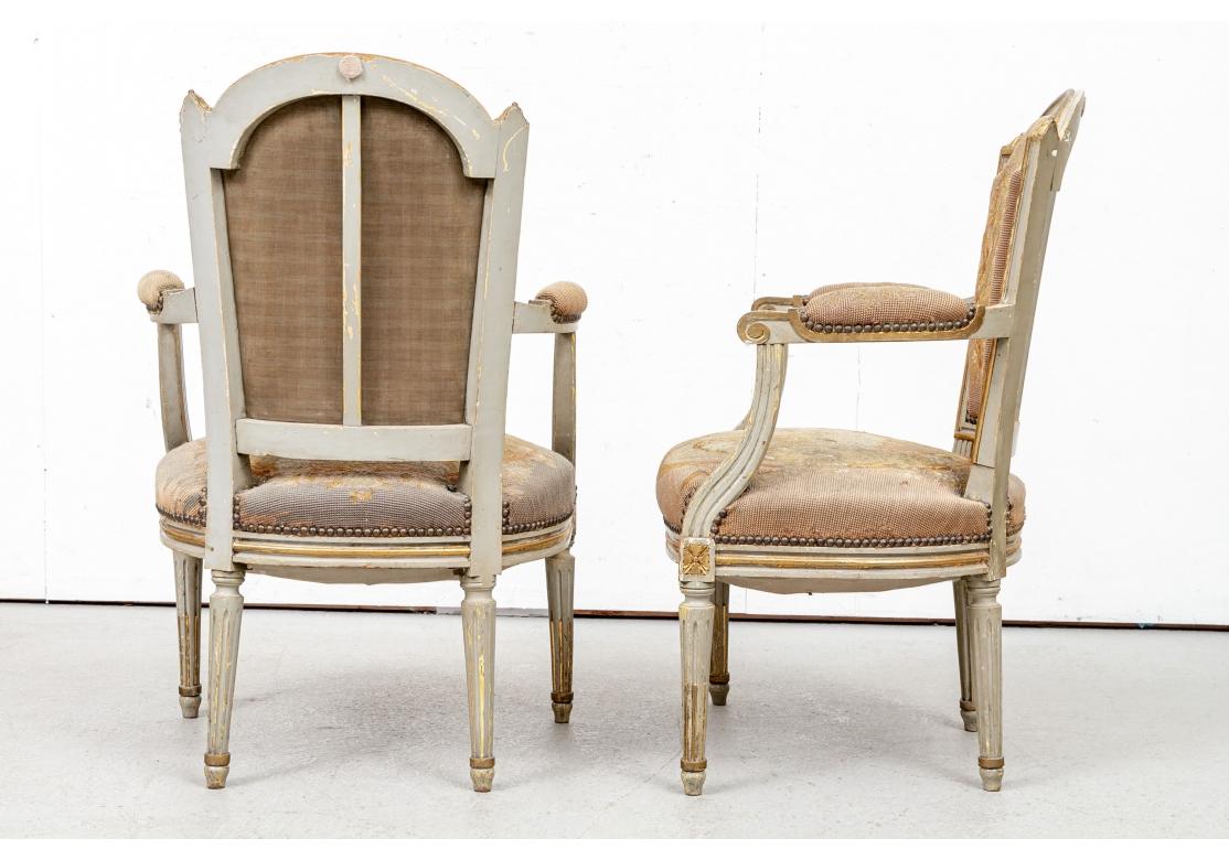 Pair 19th C. French Paint and Gilt Decorated Fauteuils For Sale 9