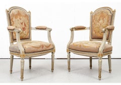 Pair 19th C. French Paint and Gilt Decorated Fauteuils
