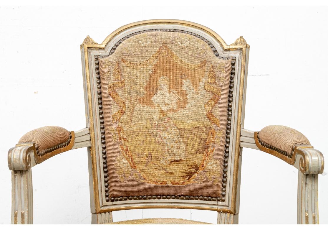 Pair 19th C. French Paint and Gilt Decorated Fauteuils For Sale 3
