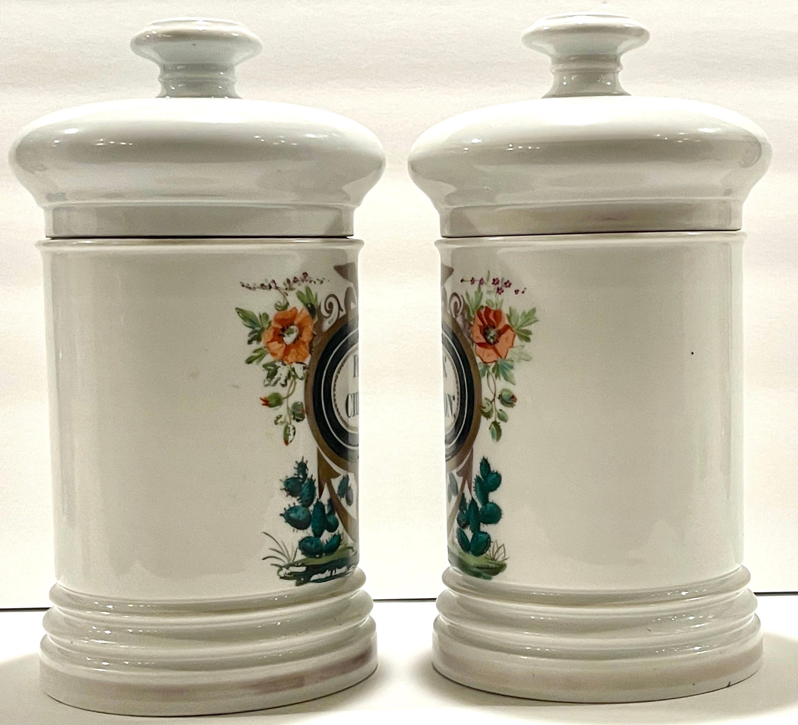 Gilt Pair 19th C. French Porcelain Cactus Motif Apothecary Jars by E.Renault Paris 
