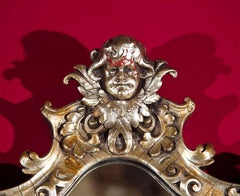 Pair 19th C. French Rococo Style Silver Gilt Mirrors with Two Candlestick Arms