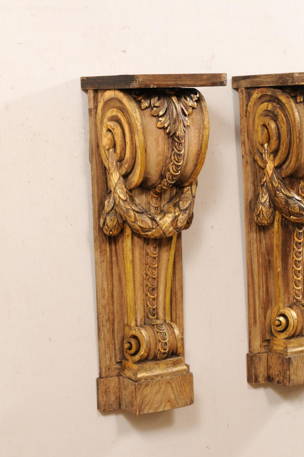 Pair of French Volute Carved and Gilt Corbels, Great Shelves or Console Base In Fair Condition In Atlanta, GA
