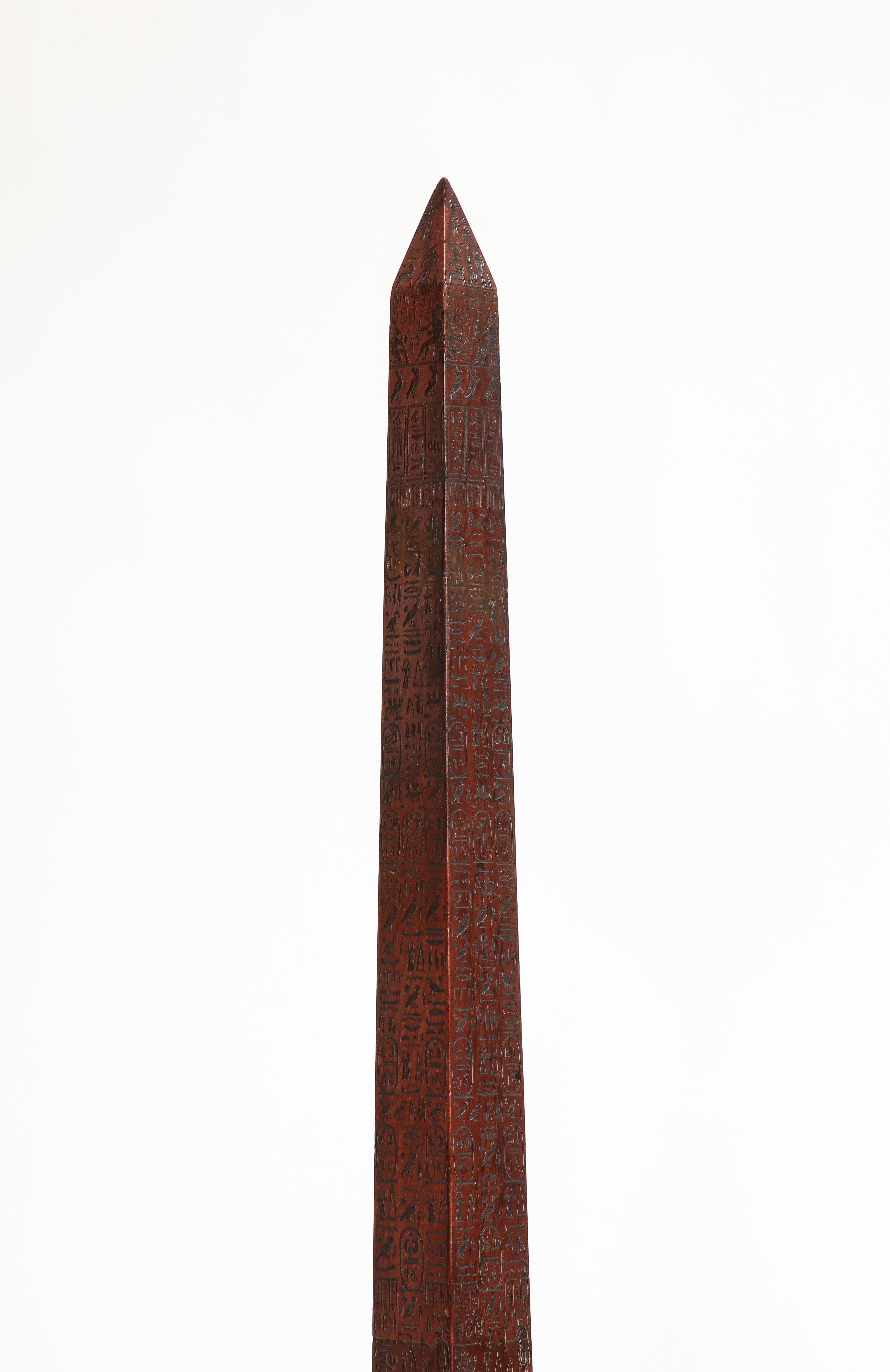 Pair 19th C. Grand Tour Rouge Marble Obelisks of Montecitorio w/ Hieroglyphics In Good Condition In New York, NY