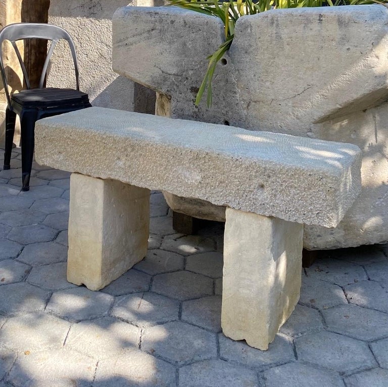 Pair Hand Carved Stone Garden Benches simple Seat Decorative antique