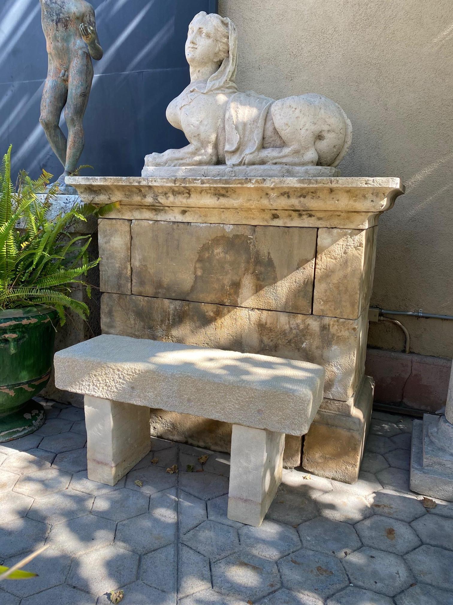 French Pair Hand Carved Stone Garden Benches simple Seat Decorative antique bench LA CA