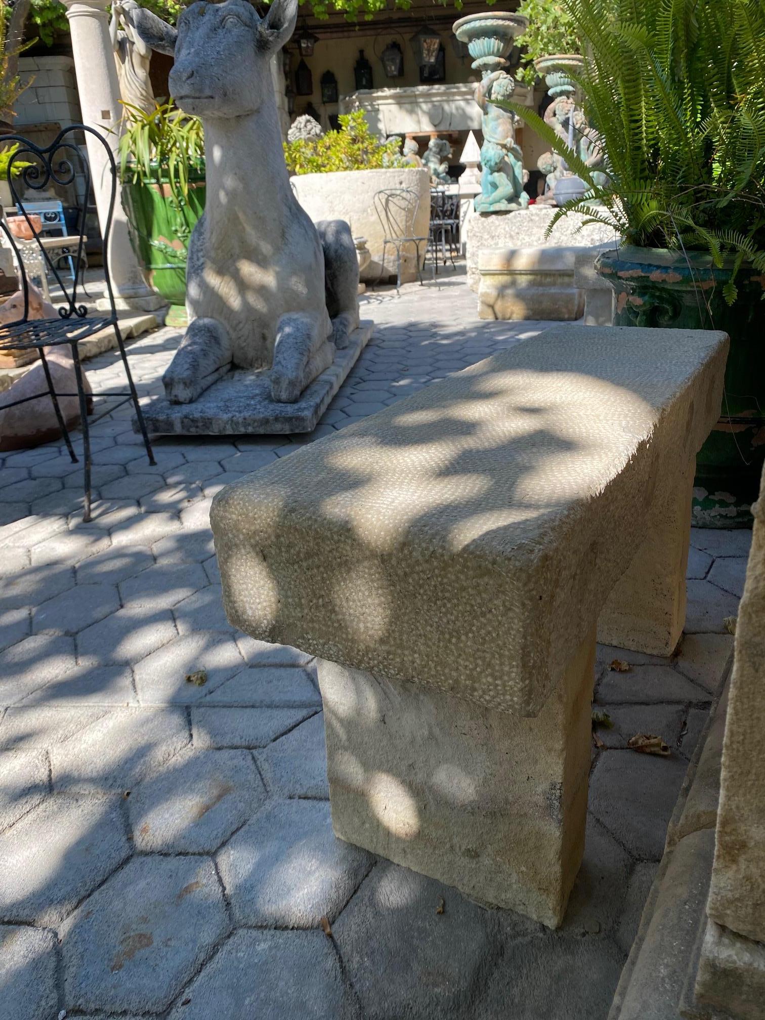 Hand-Carved Pair Hand Carved Stone Garden Benches simple Seat Decorative antique bench LA CA