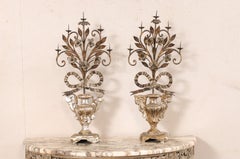 Pair 19th c Italian Neoclassic Urn-Carved Candelabras w/5 Candle Pricket Holders