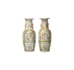 Pair 19th C. Large Chinese Export Porcelain Rose Medallion "Famille Rose" Vases