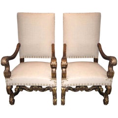 Pair 19th c. Large Giltwood Armchairs