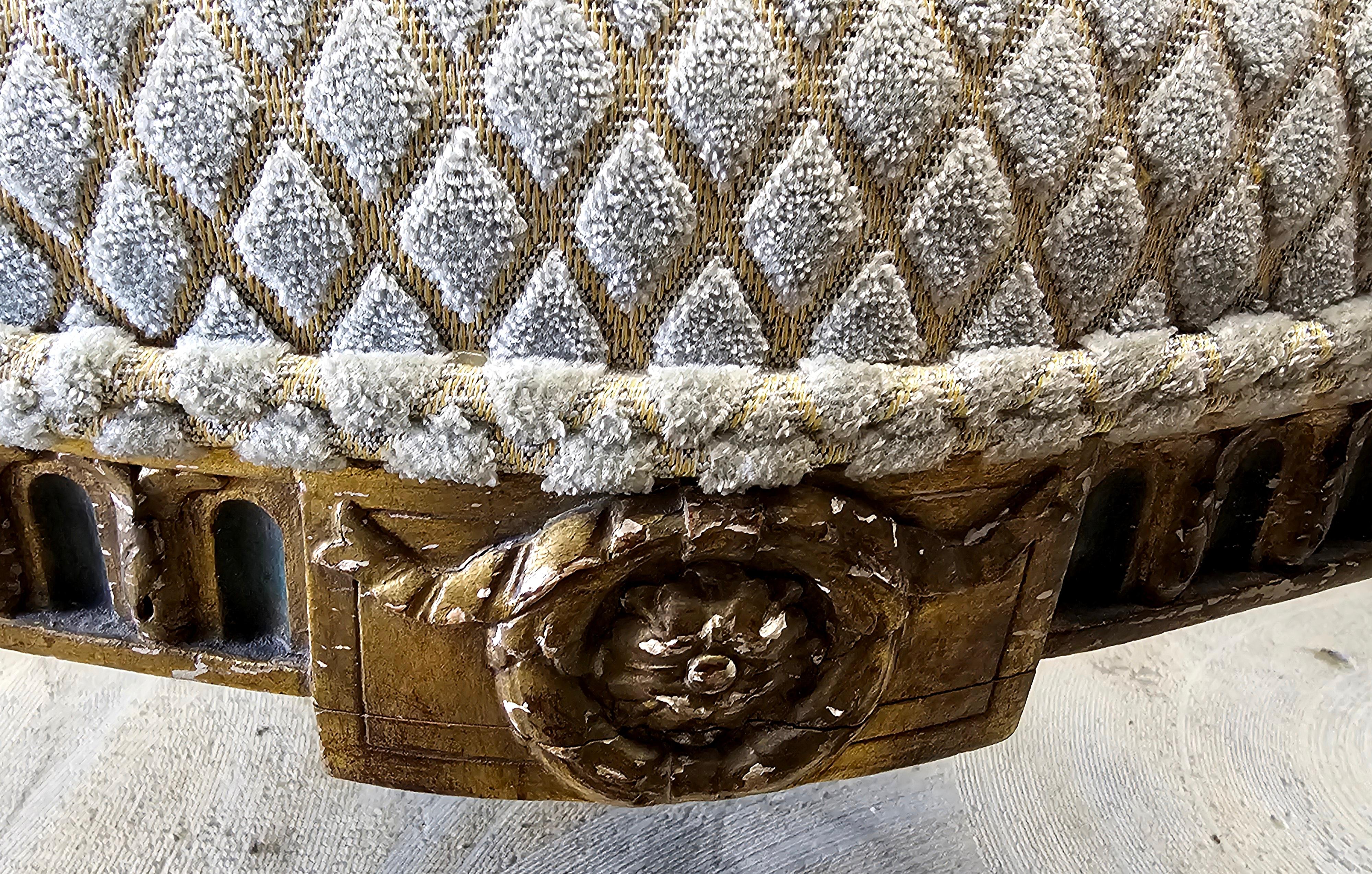 Pair 19th C. Louis XVI Style Partial Gilt Carved and Upholstered Accent Chairs For Sale 4