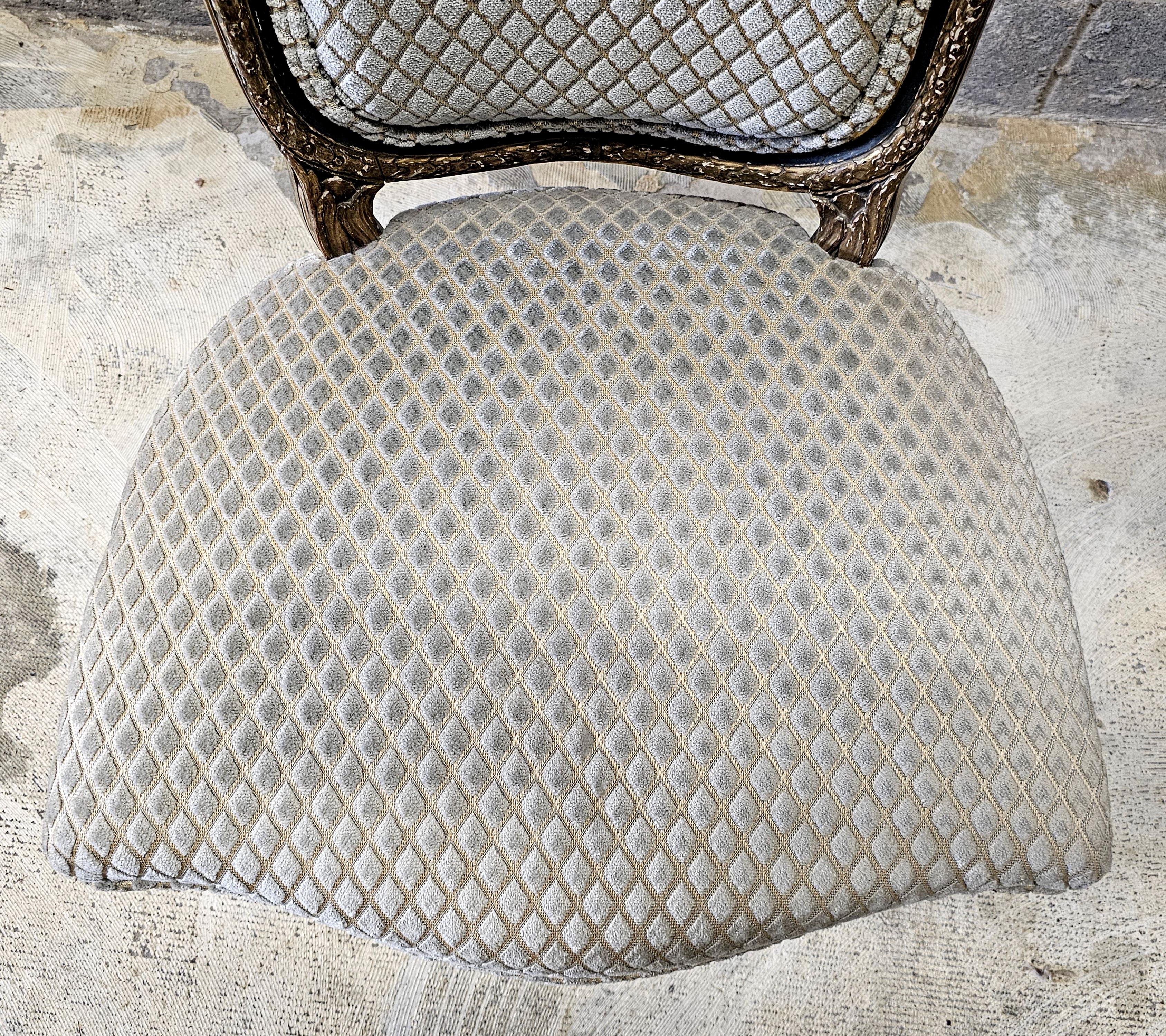 Pair 19th C. Louis XVI Style Partial Gilt Carved and Upholstered Accent Chairs For Sale 5