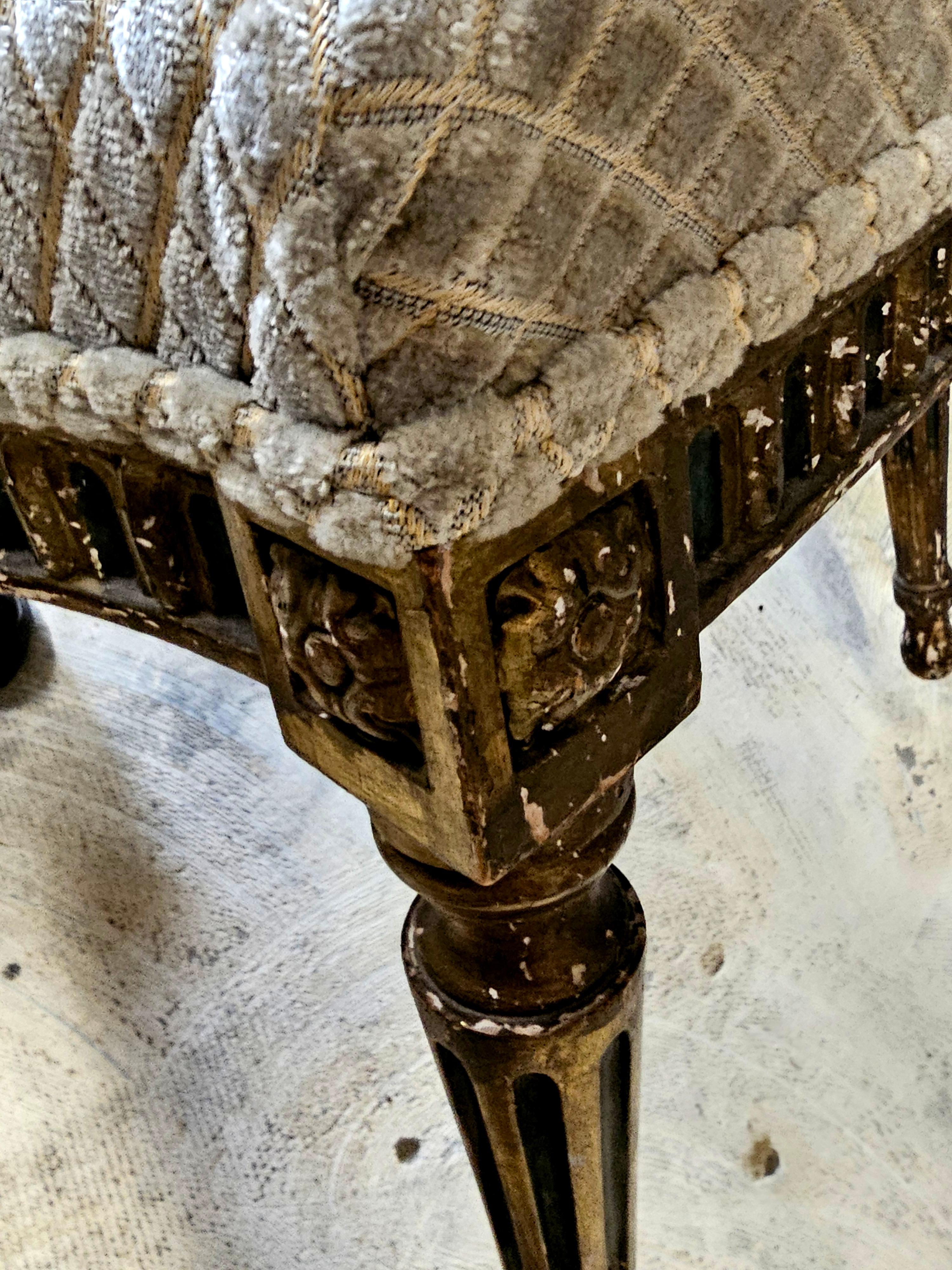 Pair 19th C. Louis XVI Style Partial Gilt Carved and Upholstered Accent Chairs For Sale 7