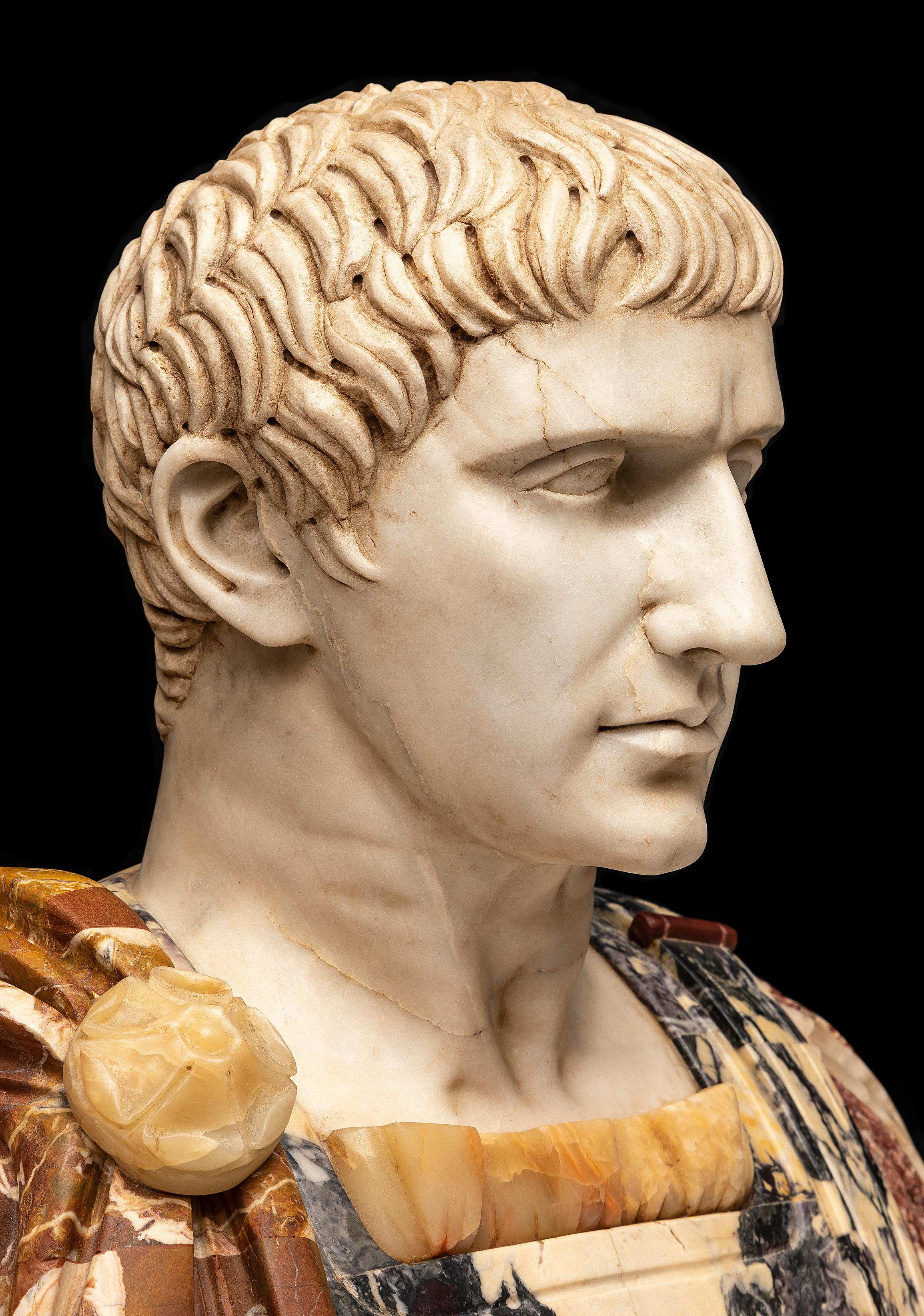 Pair 19th C. Multi-Specimen Marble & Porphyry Busts, Ceasar Domitian & Augustus For Sale 4