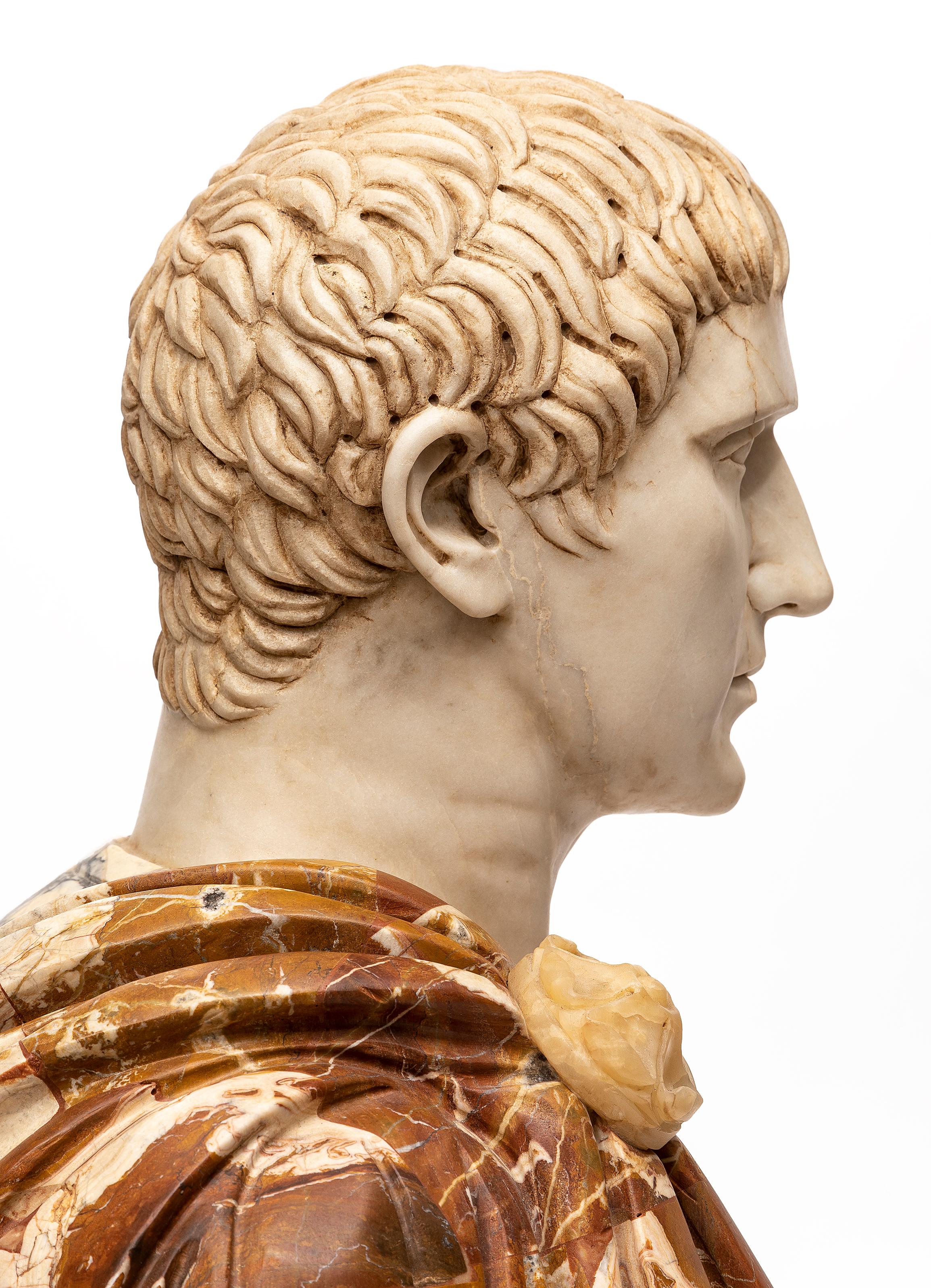 Pair 19th C. Multi-Specimen Marble & Porphyry Busts, Ceasar Domitian & Augustus For Sale 5