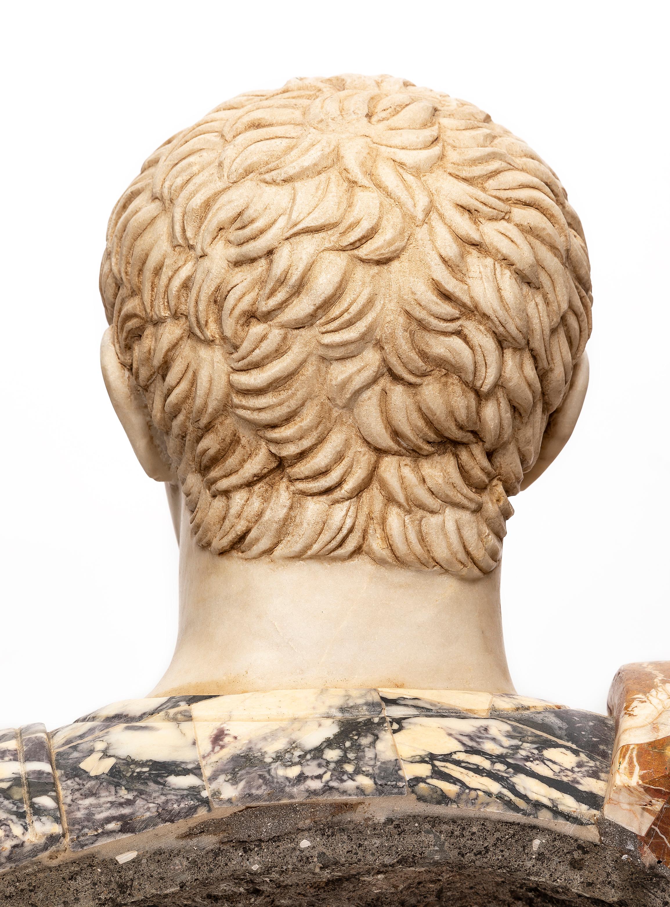 Pair 19th C. Multi-Specimen Marble & Porphyry Busts, Ceasar Domitian & Augustus For Sale 6