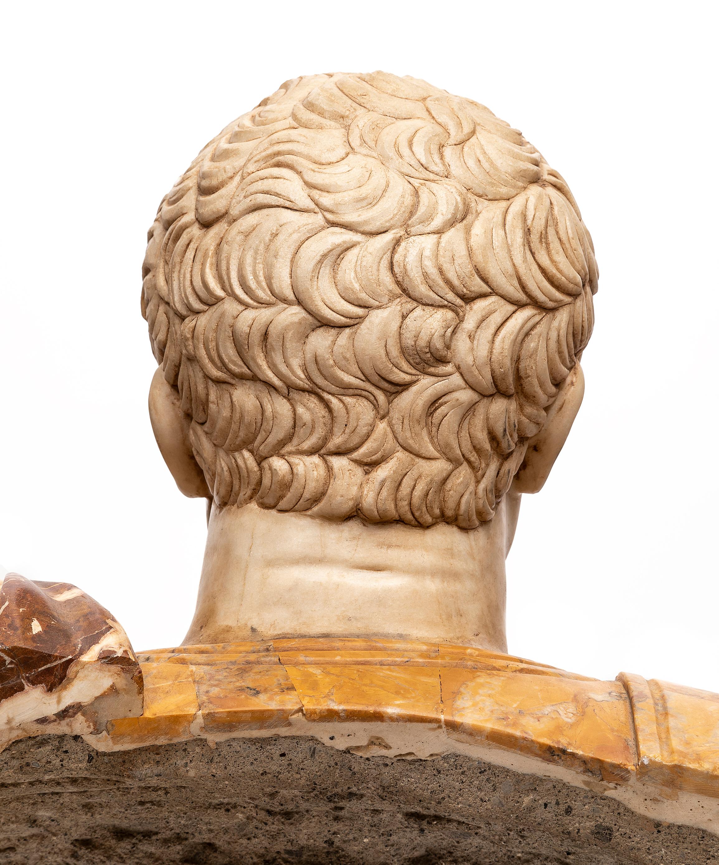 Pair 19th C. Multi-Specimen Marble & Porphyry Busts, Ceasar Domitian & Augustus For Sale 7