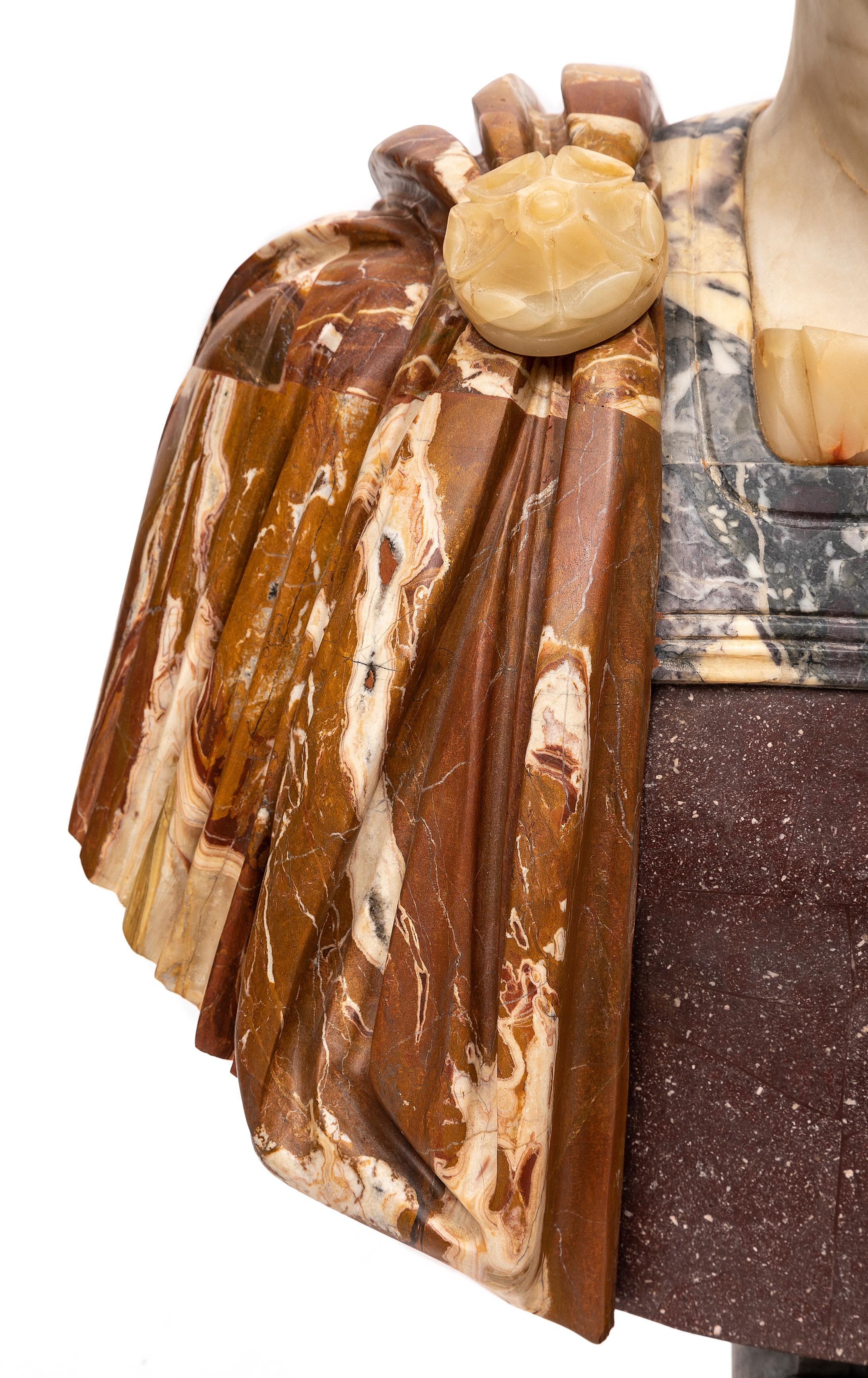 Pair 19th C. Multi-Specimen Marble & Porphyry Busts, Ceasar Domitian & Augustus For Sale 9