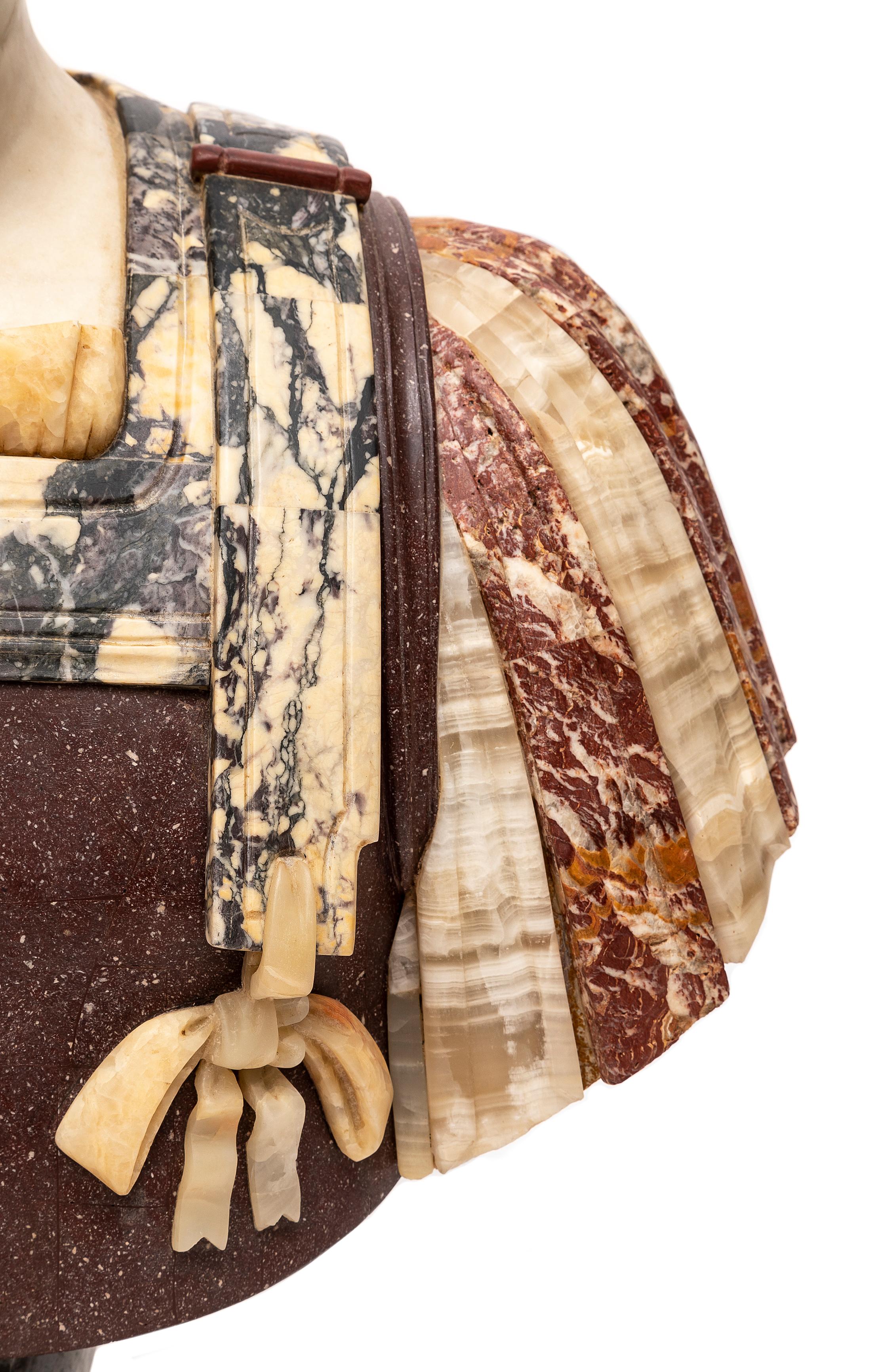 Pair 19th C. Multi-Specimen Marble & Porphyry Busts, Ceasar Domitian & Augustus For Sale 10