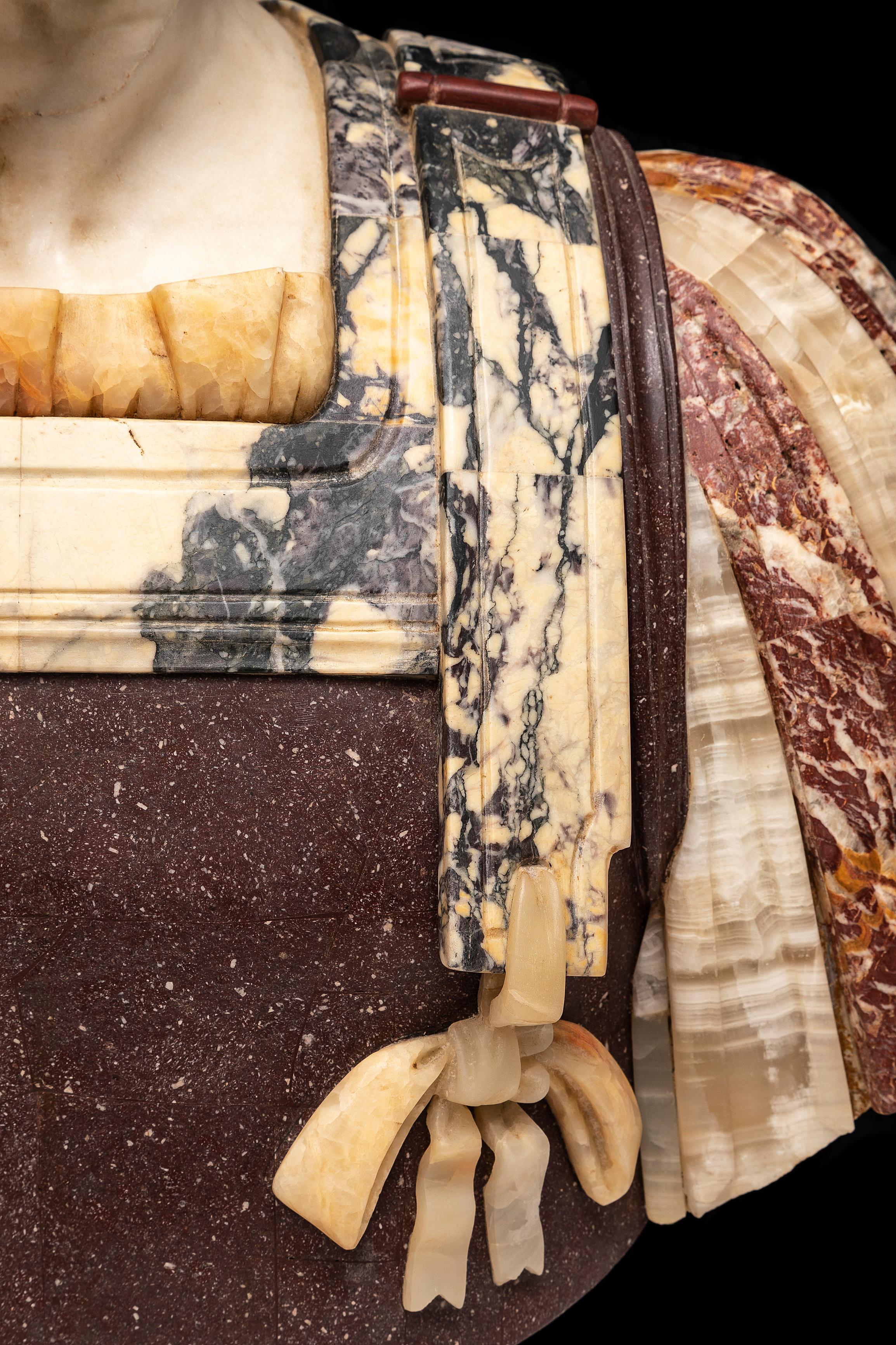 Pair 19th C. Multi-Specimen Marble & Porphyry Busts, Ceasar Domitian & Augustus For Sale 11