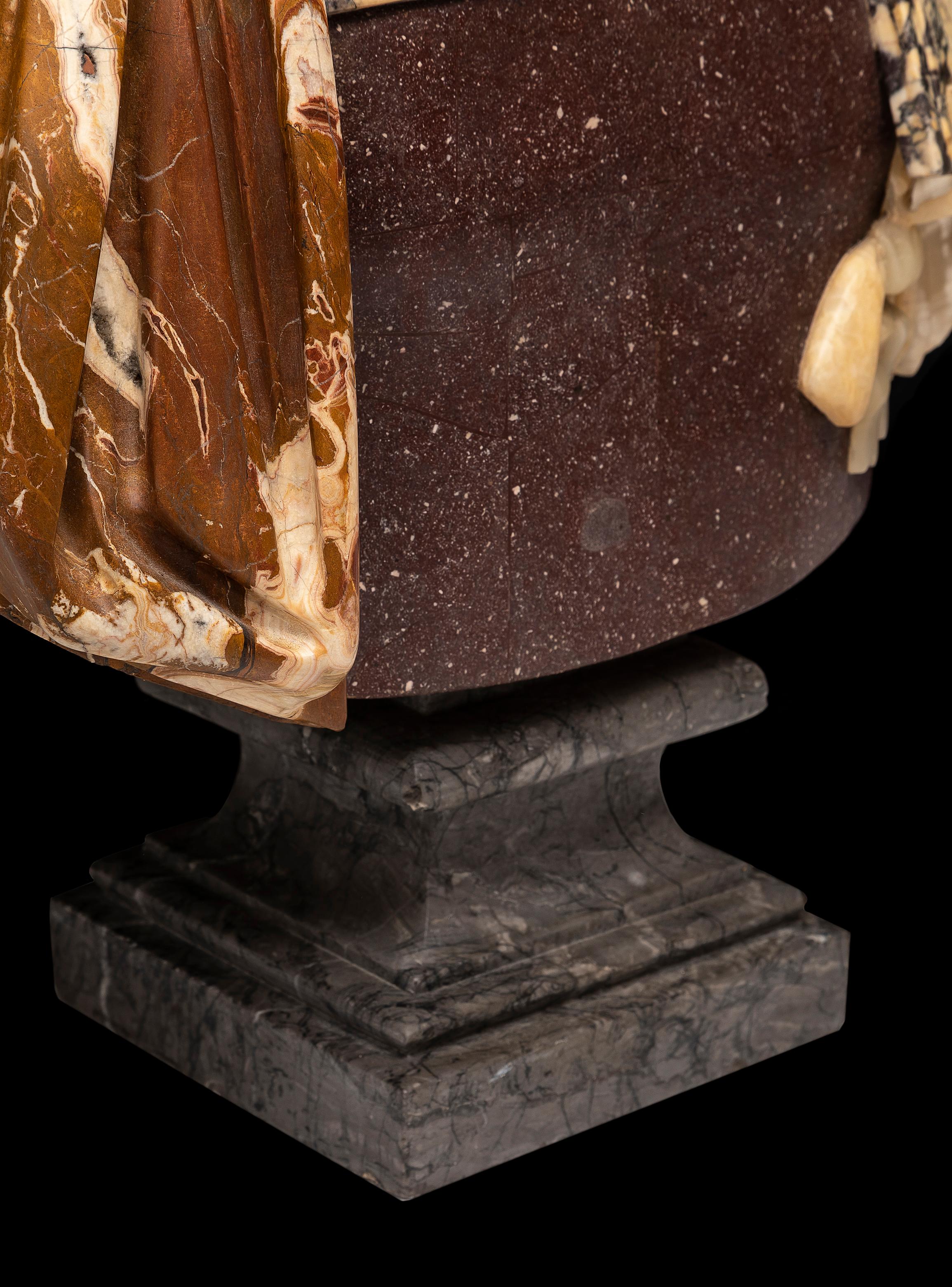 Pair 19th C. Multi-Specimen Marble & Porphyry Busts, Ceasar Domitian & Augustus For Sale 12