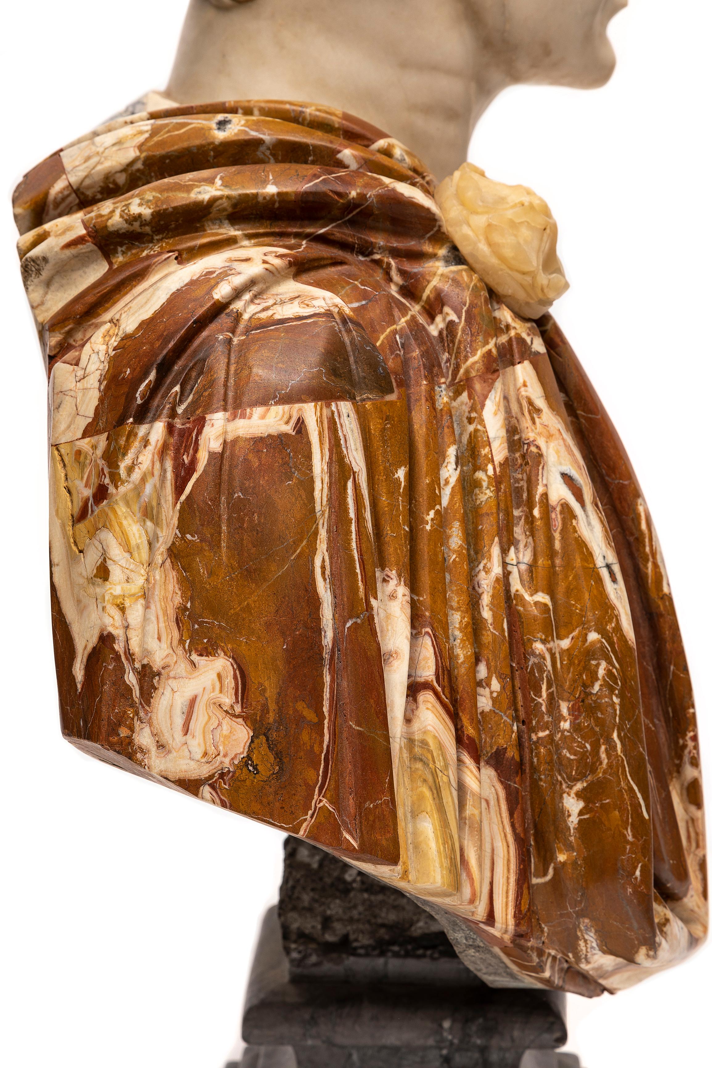Pair 19th C. Multi-Specimen Marble & Porphyry Busts, Ceasar Domitian & Augustus For Sale 13