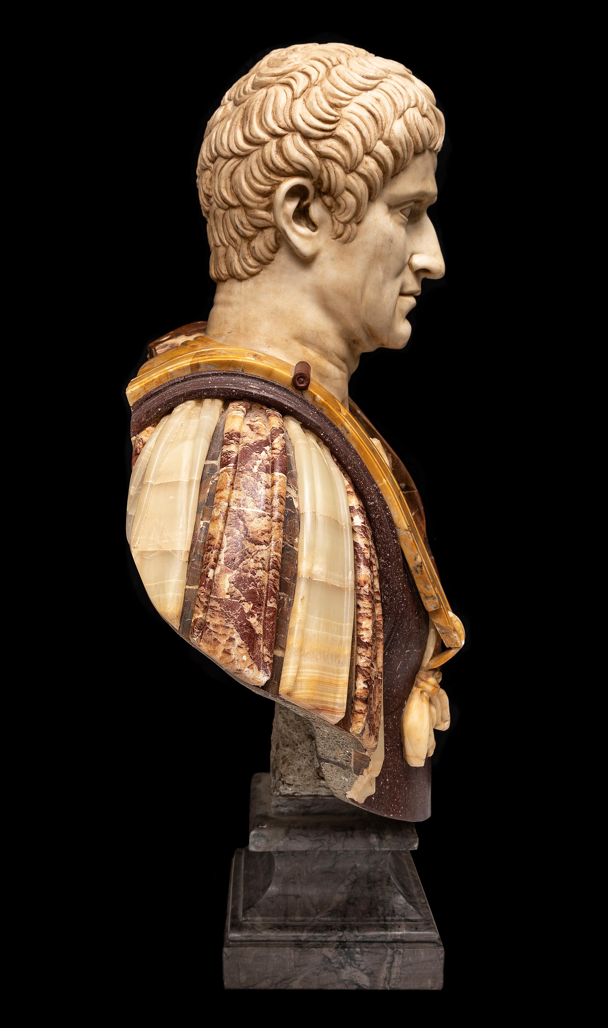 20th Century Pair 19th C. Multi-Specimen Marble & Porphyry Busts, Ceasar Domitian & Augustus For Sale