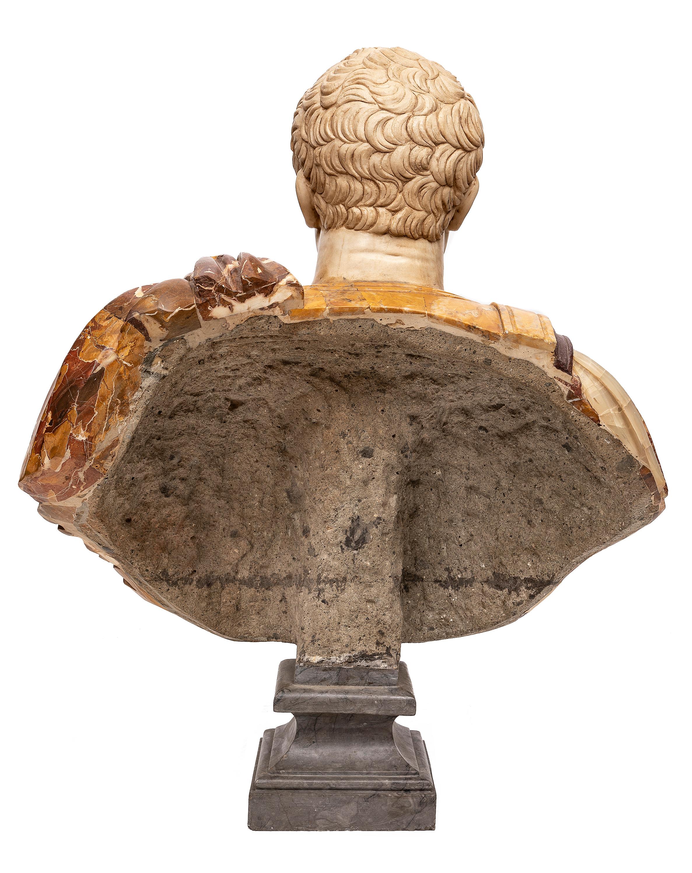 Pair 19th C. Multi-Specimen Marble & Porphyry Busts, Ceasar Domitian & Augustus For Sale 1