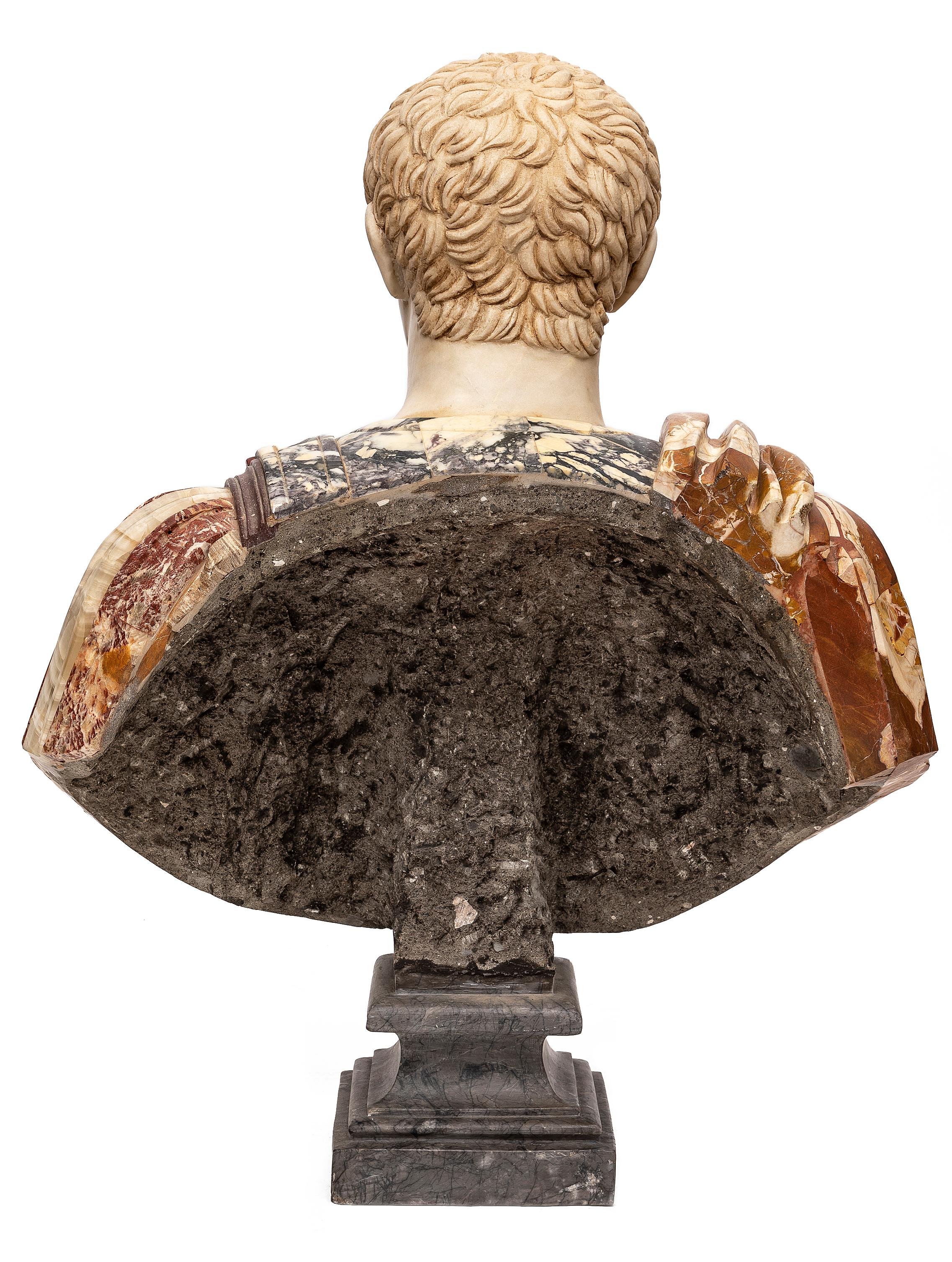 Pair 19th C. Multi-Specimen Marble & Porphyry Busts, Ceasar Domitian & Augustus For Sale 2
