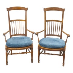 Paar Hochlehnsessel aus Buchenholz, Obstholz und Binsen aus dem 19.