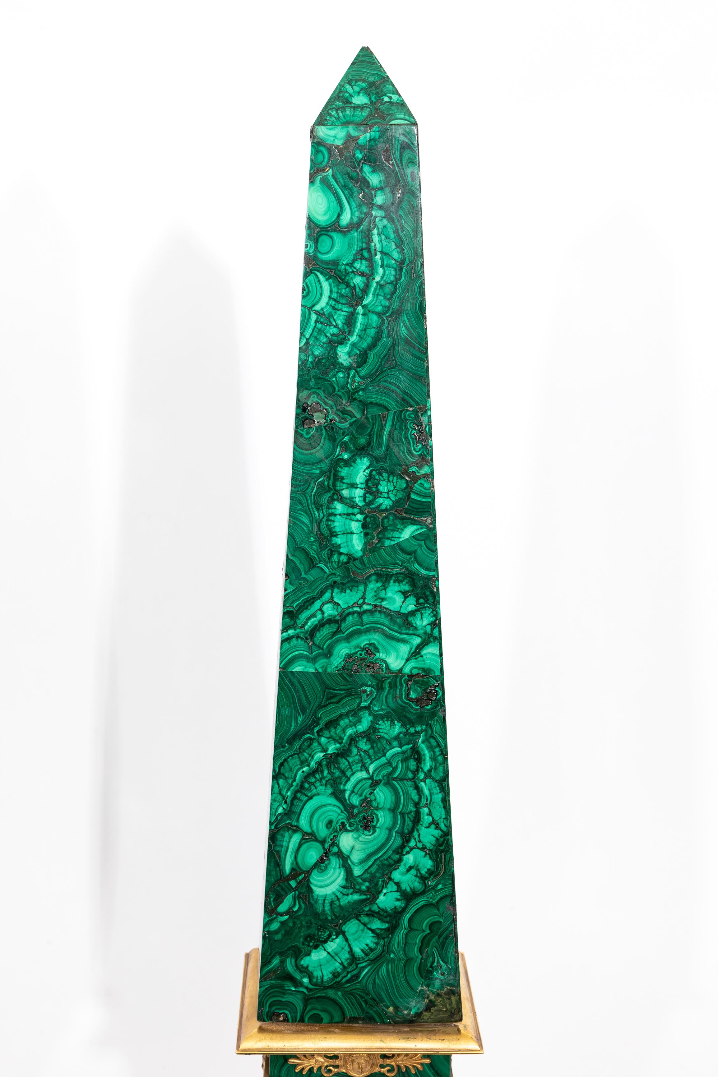 A Fine Pair of Russian Empire Period Malachite And Ormolu Obelisks, Early 1800's For Sale 6